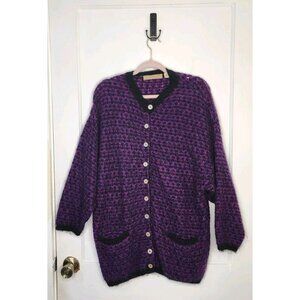 Size L/XL Perry Ellis Portfolio Mohair Wool Blend Purple Pink Cardigan READ HOLE